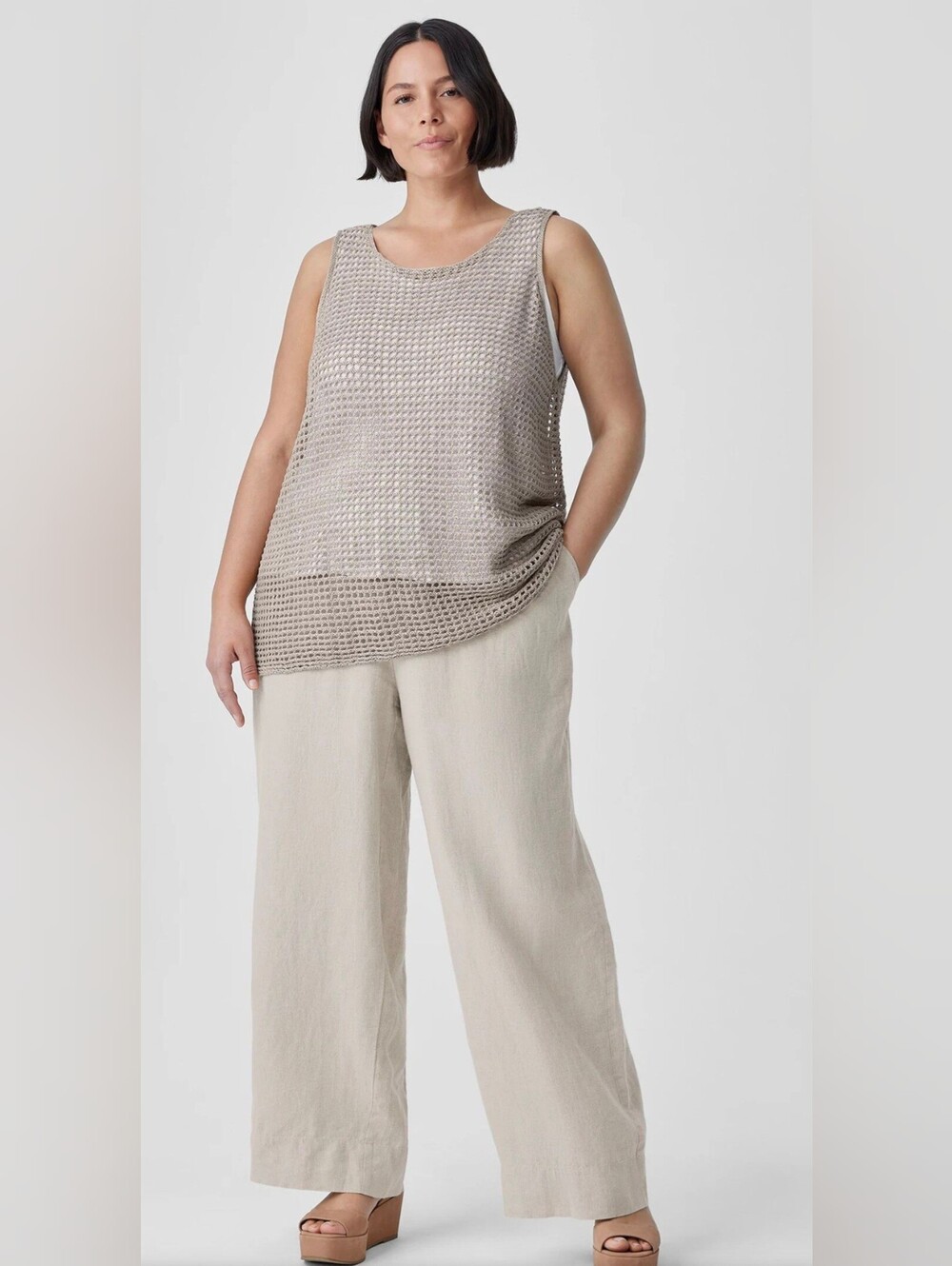 Eileen Fisher Organic Linen Wide Leg Pant Women's 2X Coastal Lagenlook Comfy EUC